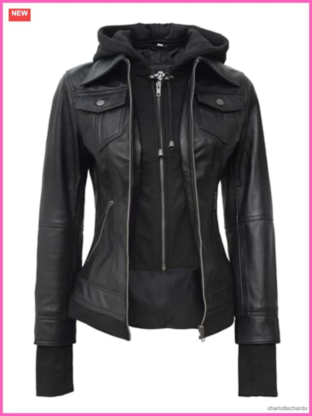 Real Lambskin Leather Jacket Women Hooded Aviator Moto